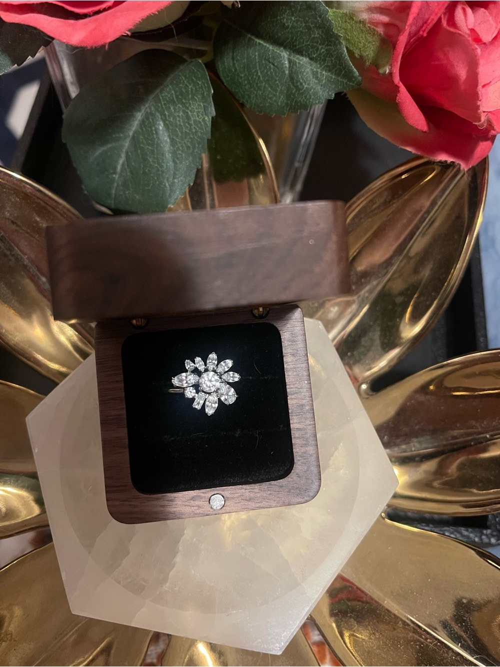 Swarovski Silver Floral Marquise & Round Crystal Ring